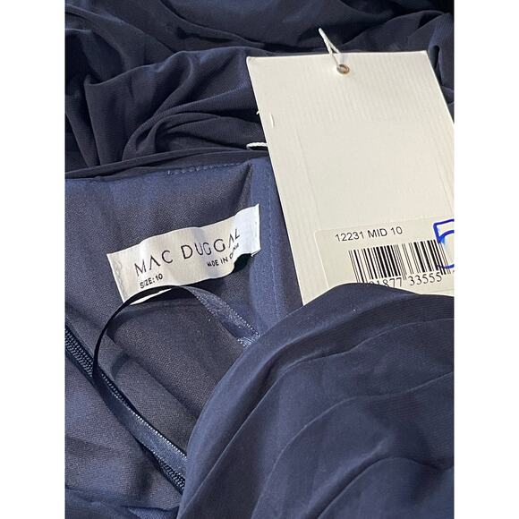 Mac Duggal 10 NEW Beaded Cuff Drop Shoulder Faux Wrap Gown Midnight Blue 12231 - Picture 8 of 8